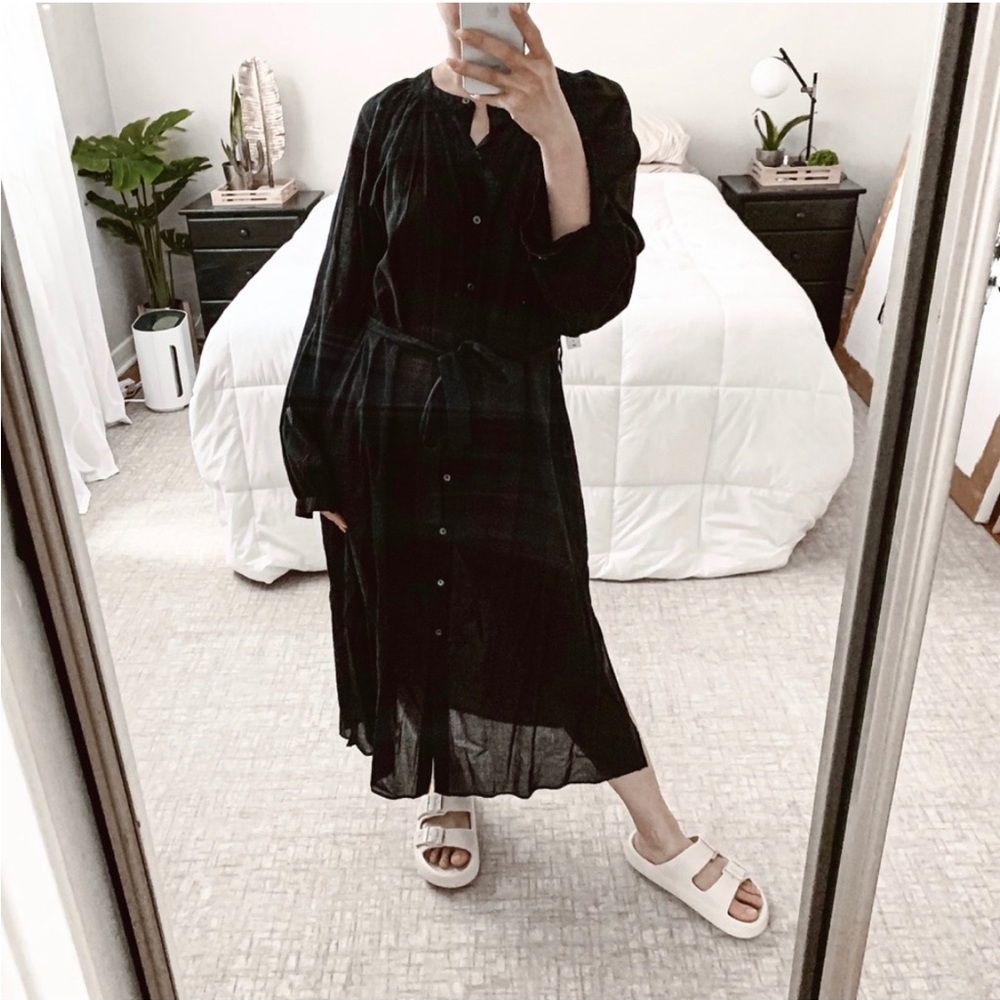 NWT Aritzia Wilfred Midnight Organic Cotton Black Midi Dress Small